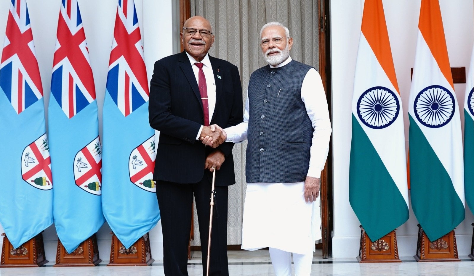 Hon. Prime Minister of Fiji Sitiveni Rabuka meets Hon. PM Narendra Modi during his three-day visit to India on 24 - 26 August 2025